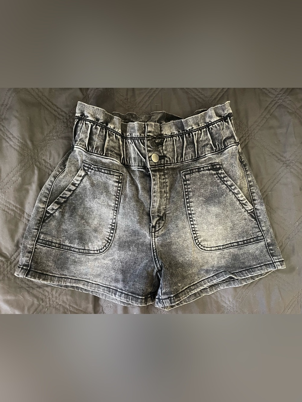 KanCan Faded Black High-Rise Paperbag Shorts